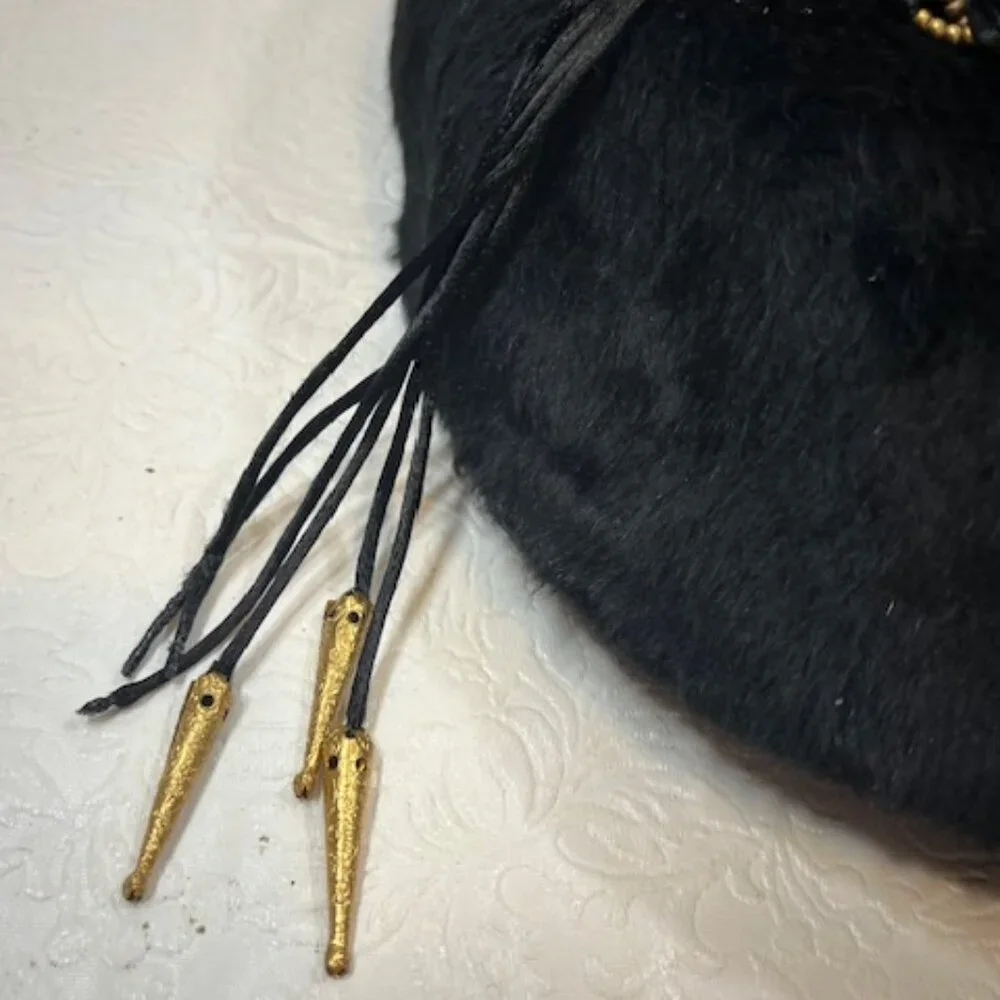 VTG Handmade Black Felt Fur Aileen's Atlanta Bucket Hat Gold Tone Accents